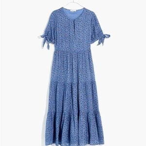 Madewell Tie-Sleeve Tiered Midi Dress in Calico Floral